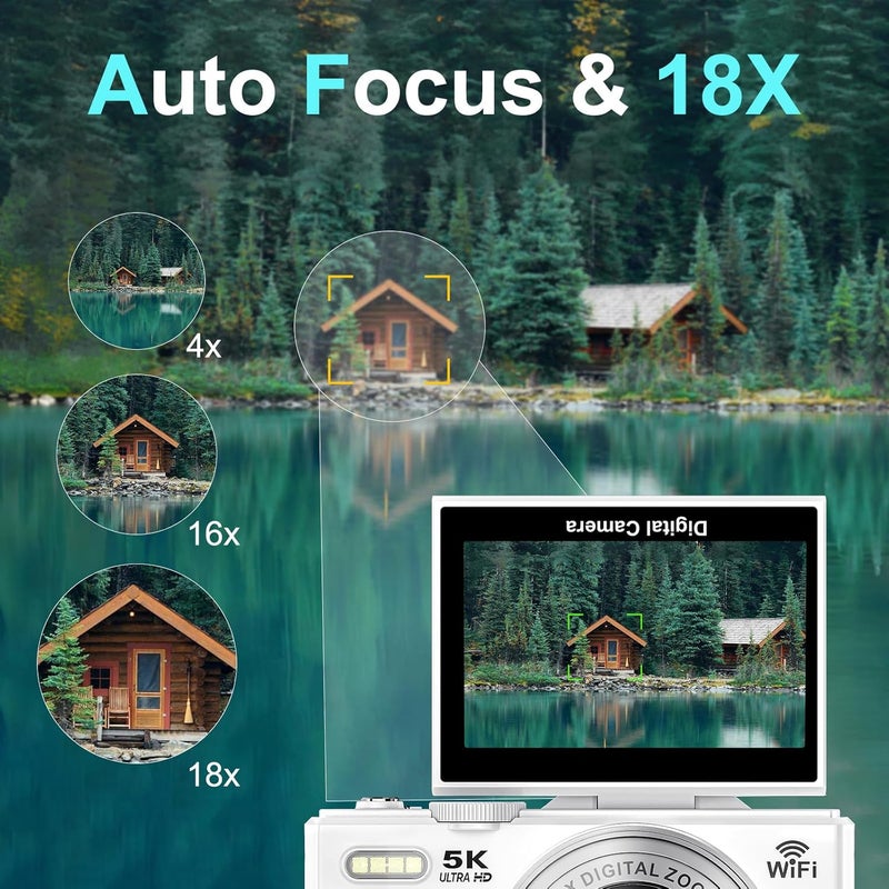 Demofit 5K Digital Camera for Photography - 75MP WiFi Vlogging Camera for YouTube - UHD 18X Zoom Digital Cameras with Flip Screen 3" 180° - Travel Photography Flash Camara for Beginners & Adults - Image 4